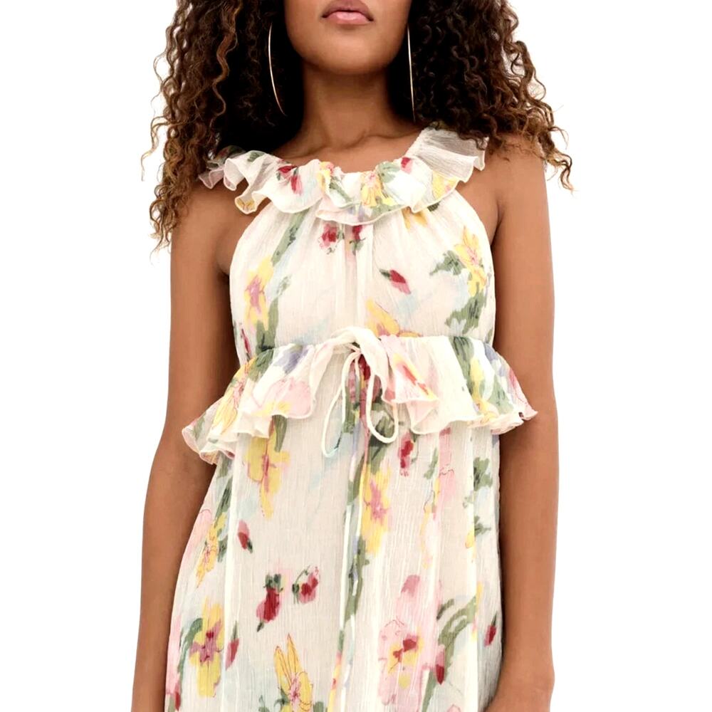 For Love&Lemons L Abby $298 Romantic Floral Maxi Dress Backless Ruffle Cream NWT - Picture 4 of 12